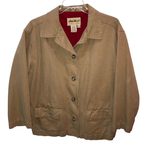 Eddie Bauer Jackets & Blazers - Eddie Bauer Womens Size XL Tan Canvas Chore Jacket Flannel Lined Field Barn Coat